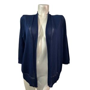 New ANNE KLEIN Sweater Size 0X XL Navy Blue Sheer Knit Open Front Cardigan NWT